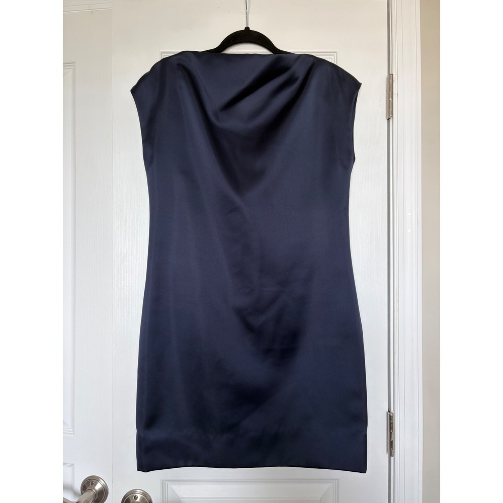 J.Crew Collection Navy Blue Satin Cowl Neck Shift Dress 06943 Size 4